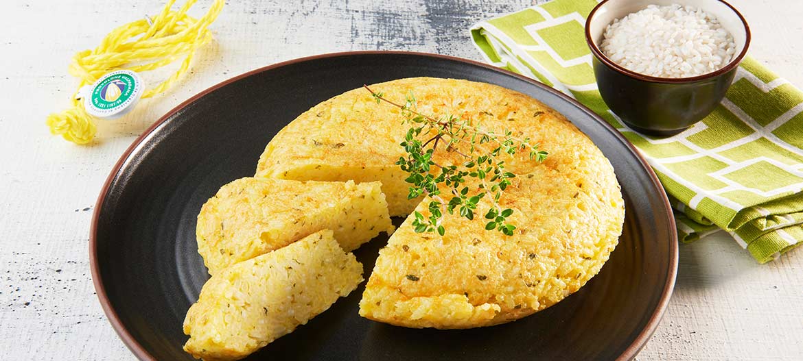 Tortilla de arroz y Provolone Valpadana D.O.P. dulce