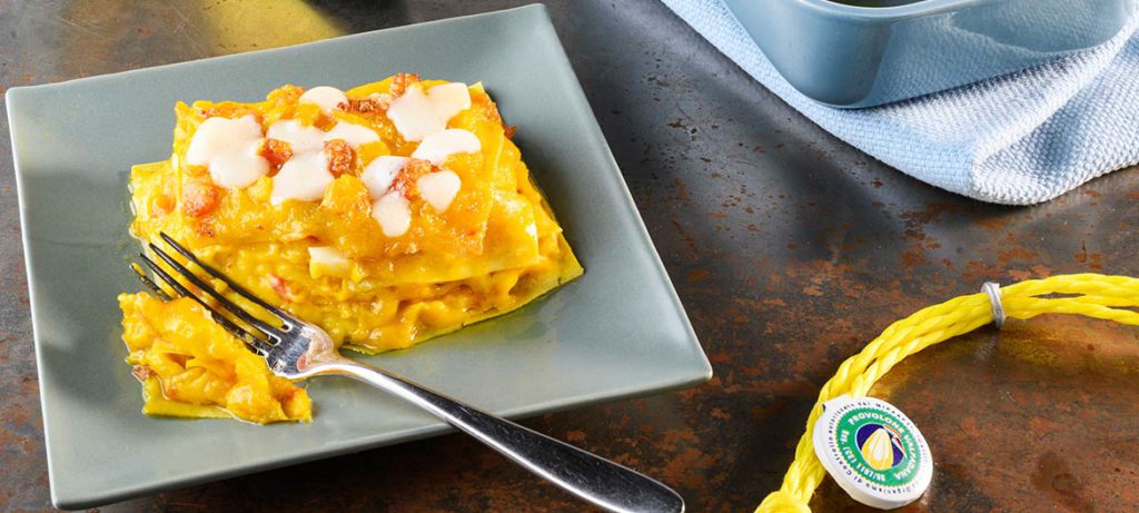 schiscetta ricette pausa pranzo in ufficio: Lasagna zucca e Provolone Valpadana