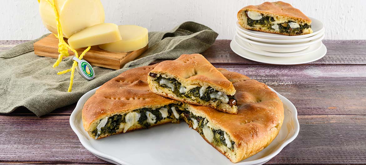 Chicory focaccia with mild Provolone Valpadana